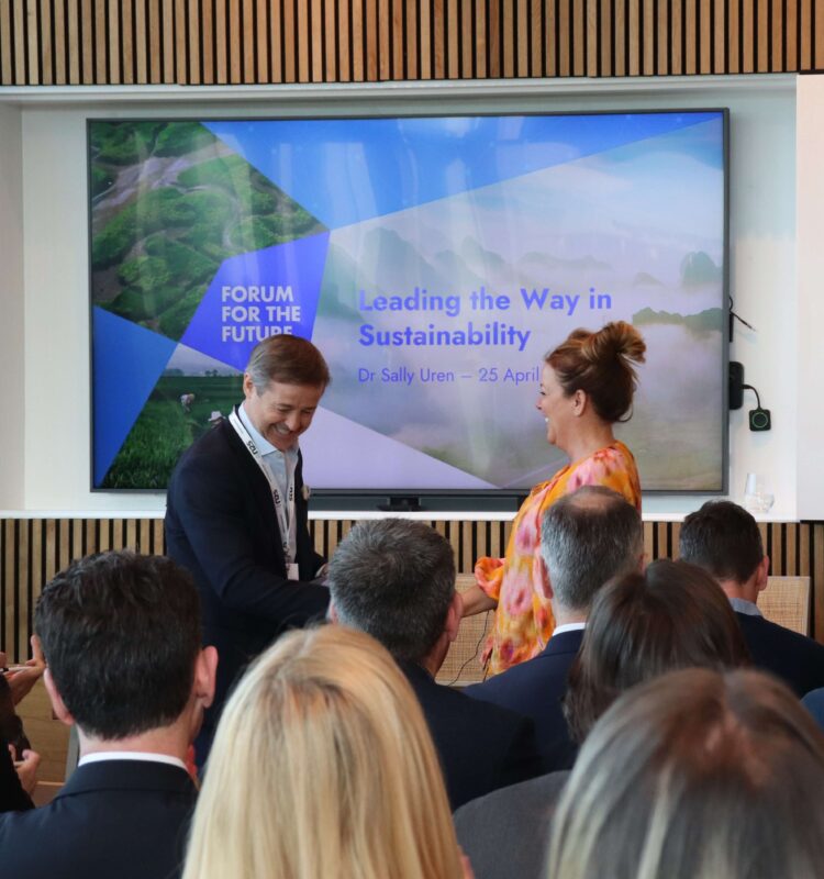 Andy Gomarsall, n2s, with Dr Sally Uren